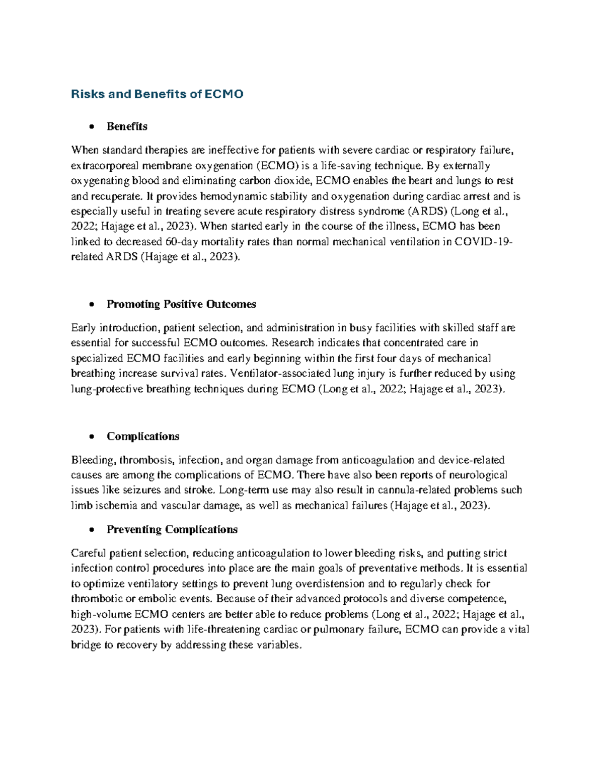 Nr341rua ecmo (1) - notes ecmo - Risks and Benefits of ECMO Benefits ...