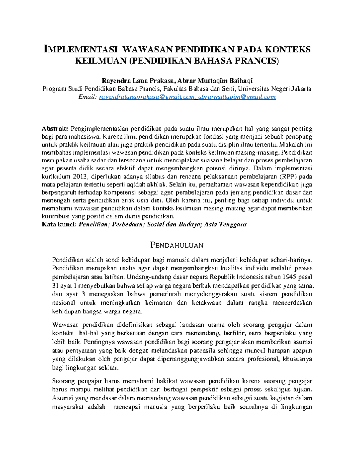 Implementasi Wawasan Pendidikan dalam Prodi Bahasa Prancis (LP) - Document Preview