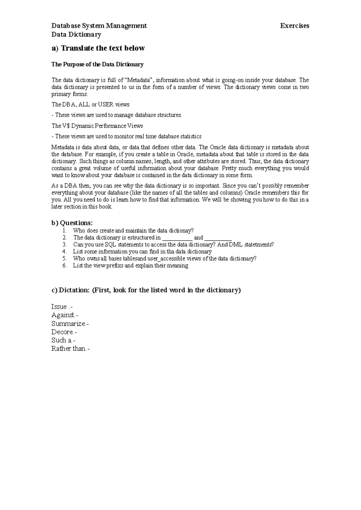 Database System Management: Data Dictionary Purpose & Metadata Insights ...