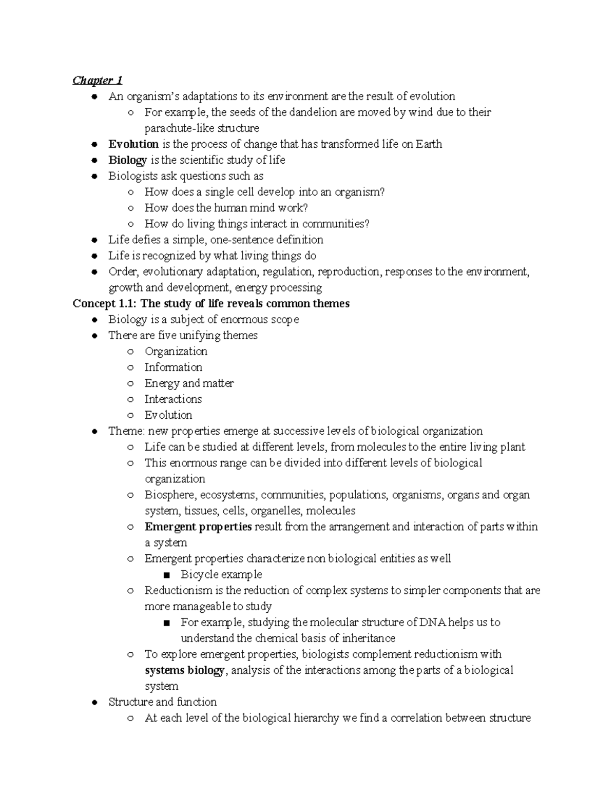 BIL 160 Exam #1 Study Guide - Chapter 1 An organism’s adaptations to ...
