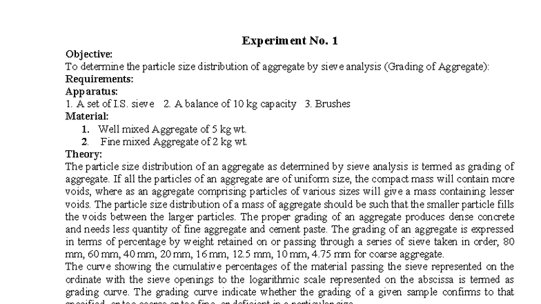 Lab Manual: Civil Engineering Materials - Experiment No. 1 to 11 - Studocu