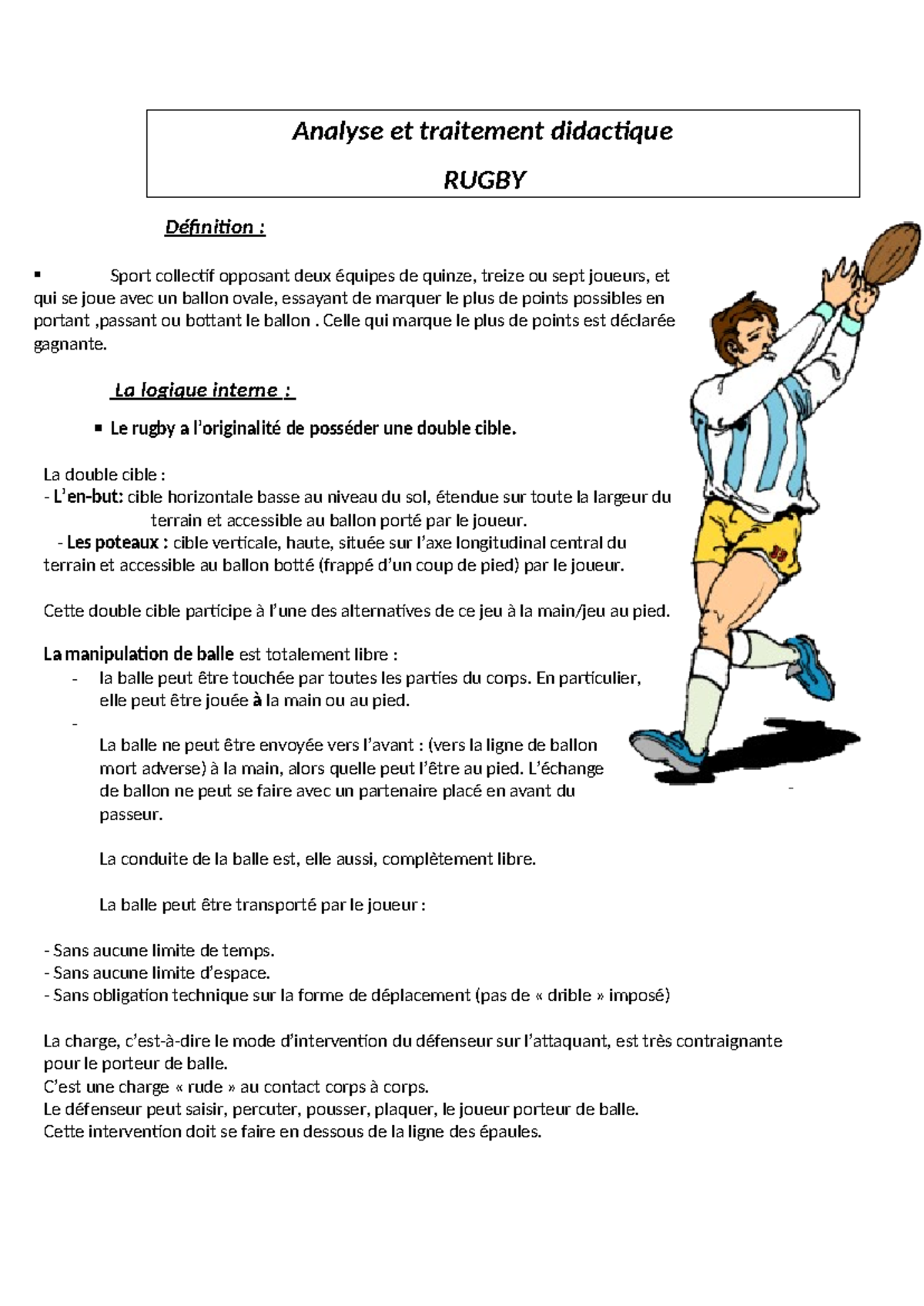 A et T - Analyse et traitement didactique RUGBY Définition : Sport ...