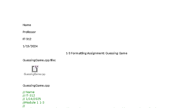 IT-1/15 Guessing Game Assignment Results and Code Analysis - Studocu