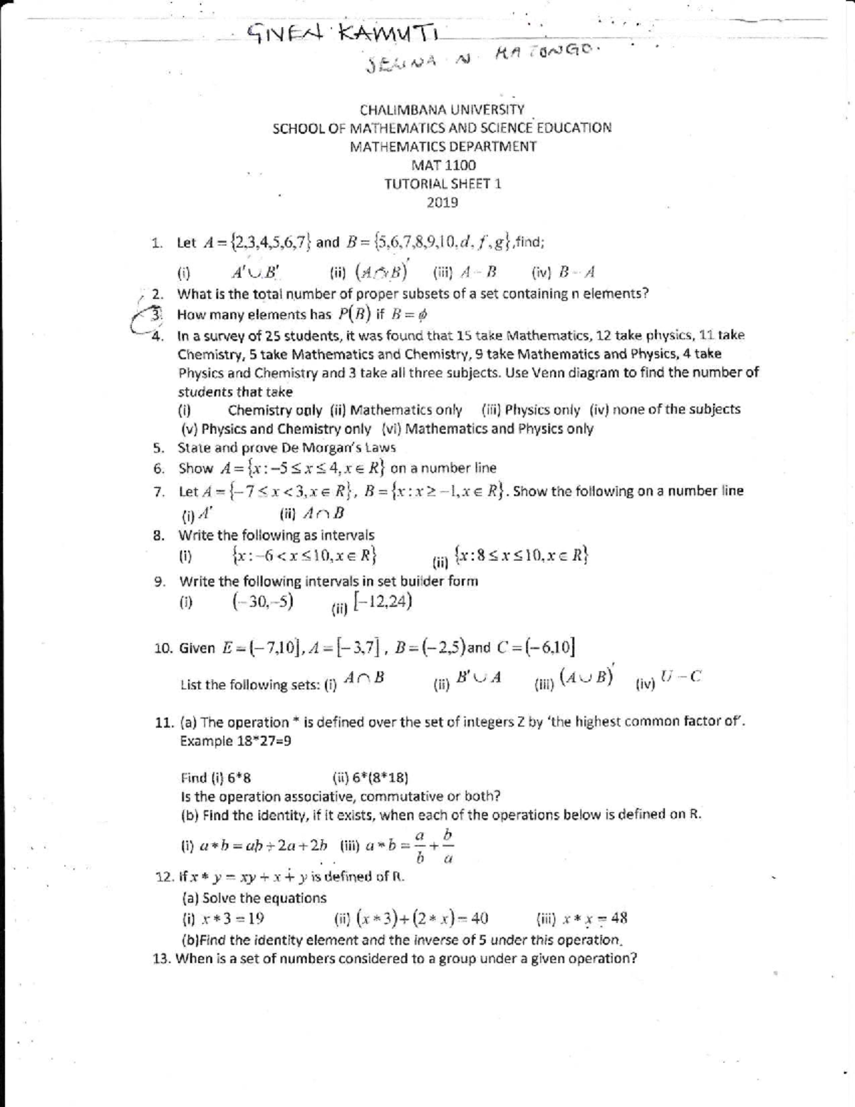 MAT 1100 Final Exam Preparation: Tutorial Sheet & Key Concepts - Studocu