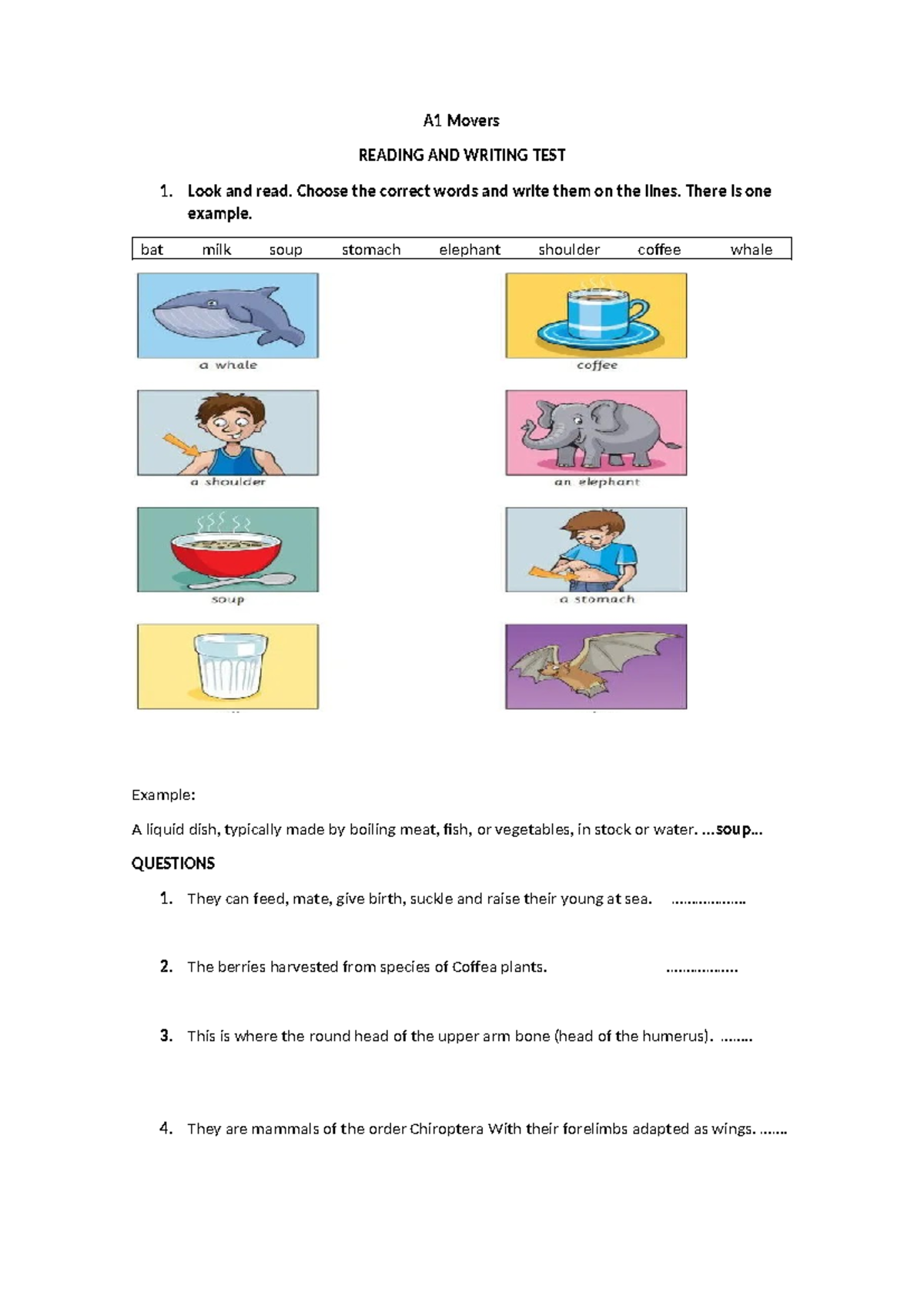 A1 Movers Reading and Writing - A1 Movers READING AND WRITING TEST Look ...