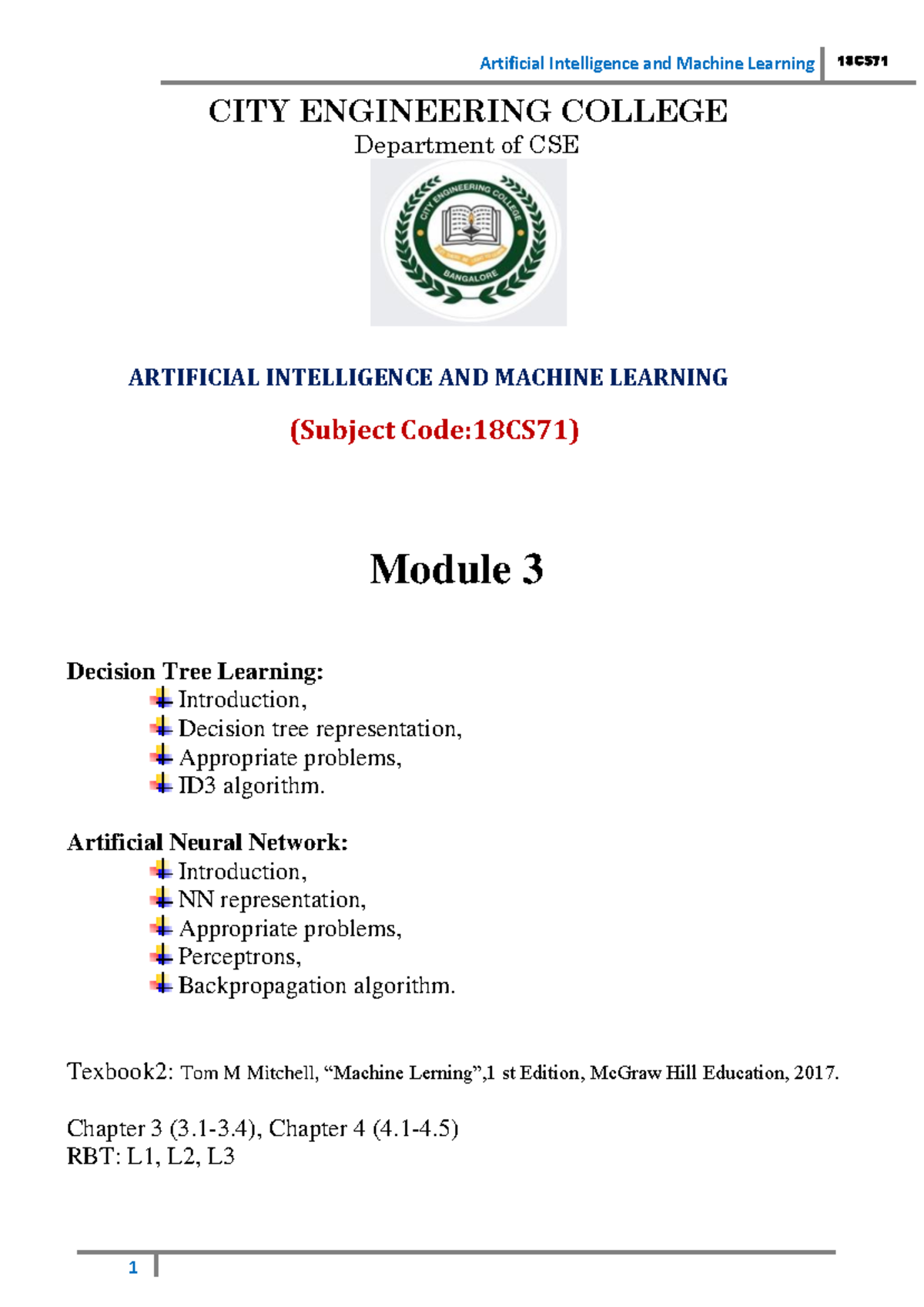 Modules 3 notes - ,,,,,l - Artificial Intelligence and Machine Learning ...