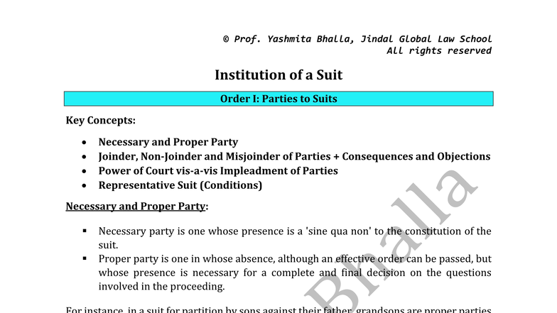 Institution of a Suit: Key Concepts and Case Laws (Course Code: LAW 101 ...