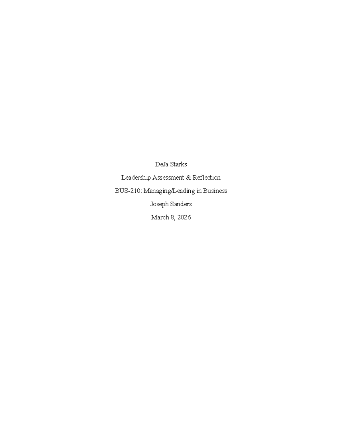 BUS 210 Leadership Assessment Reflection Journal - Studocu
