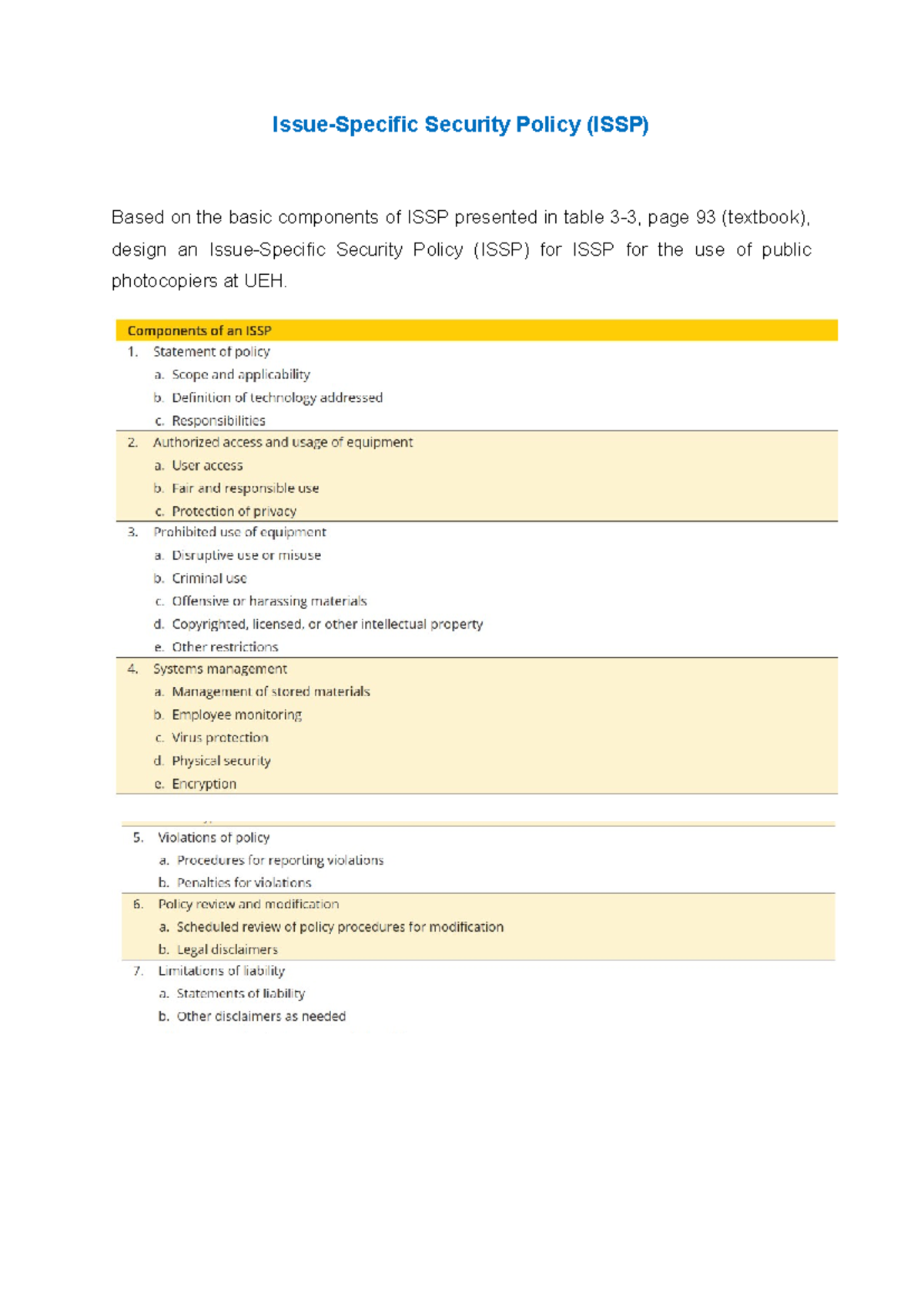 ISSP Security Policy for Public Photocopiers at UEH (Assignment 1 ...