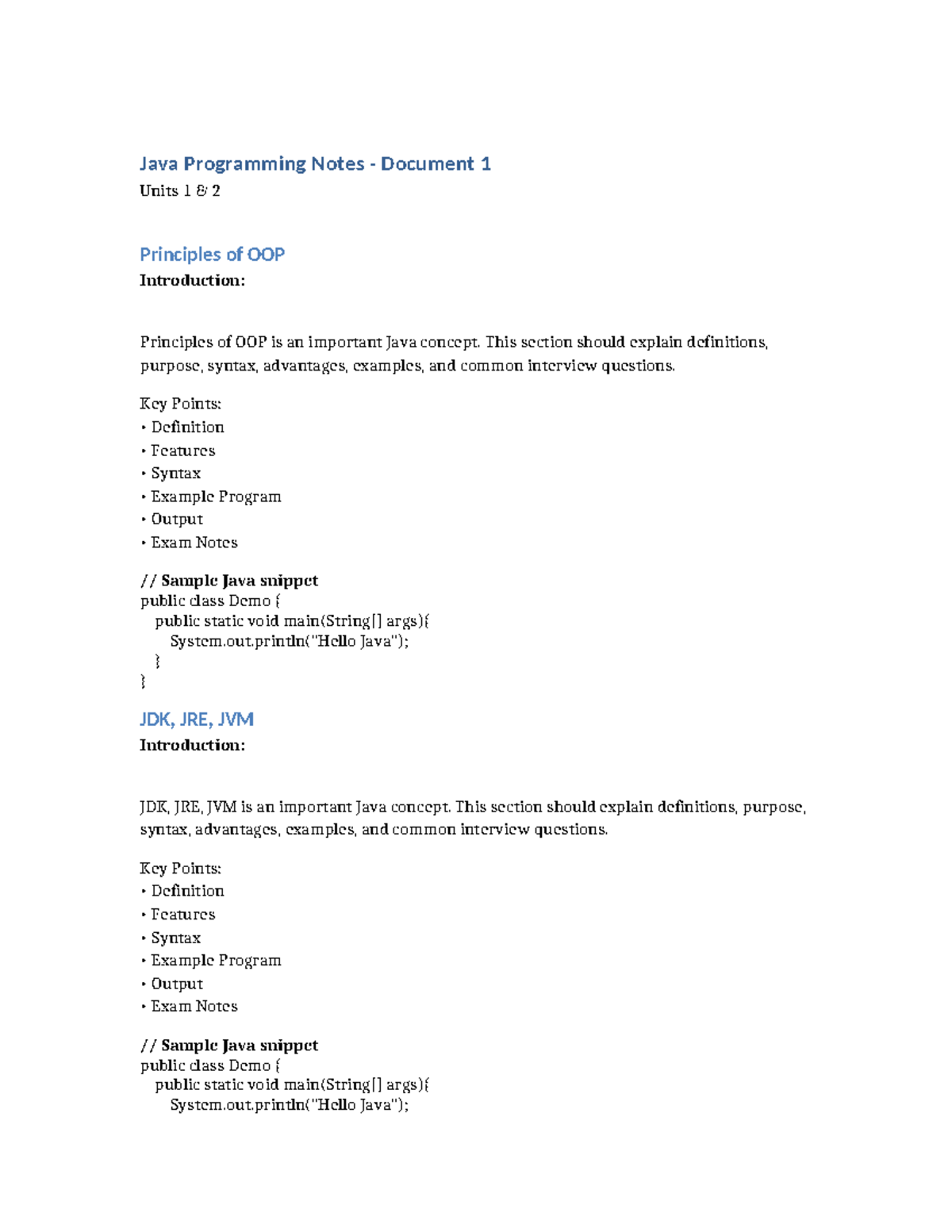 Java Programming Notes (CS101) - Units 1 & 2: OOP Principles & Concepts ...
