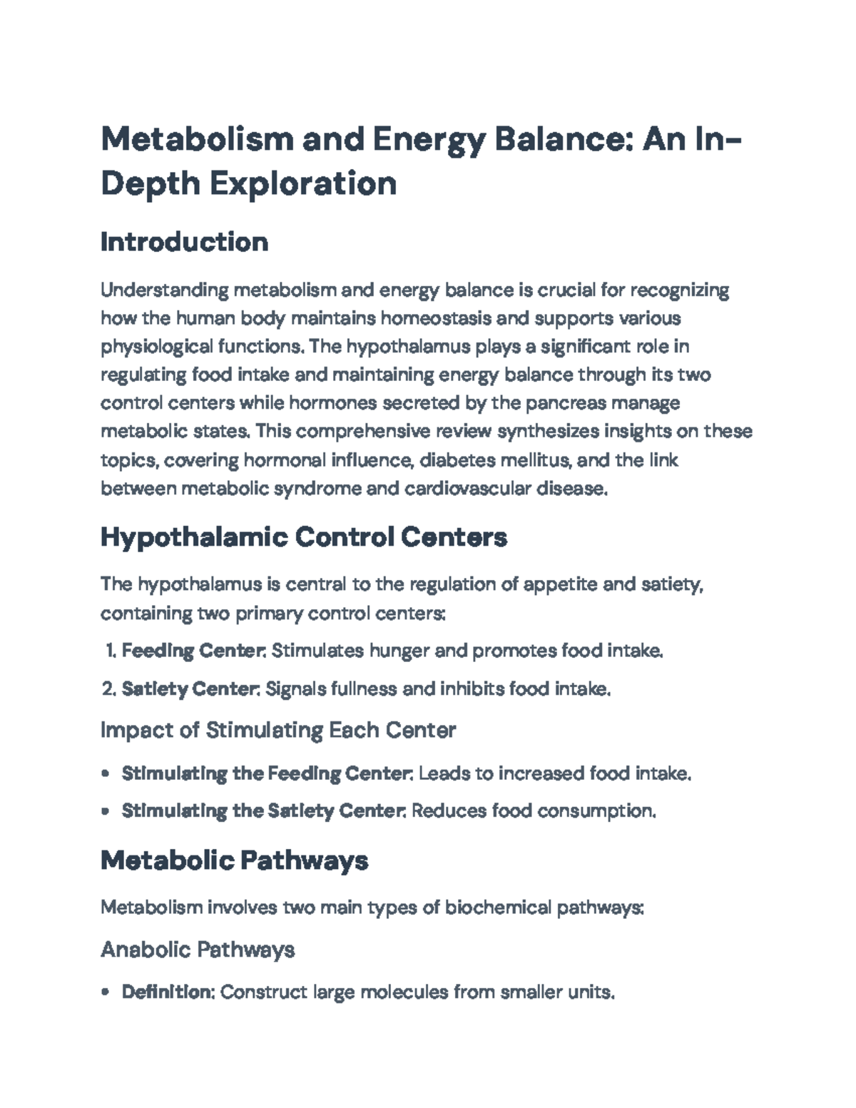 Metabolism and Energy Balance: Insights on Hormonal Regulation and ...
