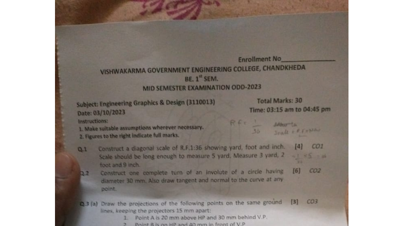 VGEC B.E. 1st Sem Mid Semester Exam 2023 - Engineering Graphics ...