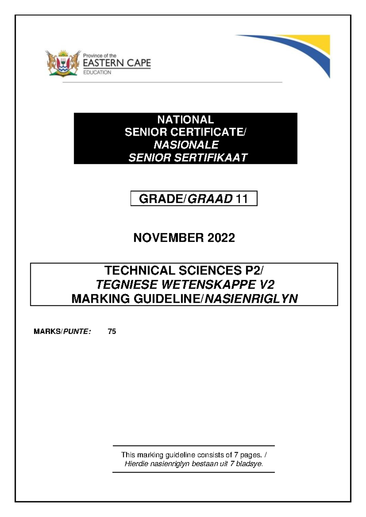 Technical Sciences P2 Memo for Grade 11 - November 2022 Evaluation ...