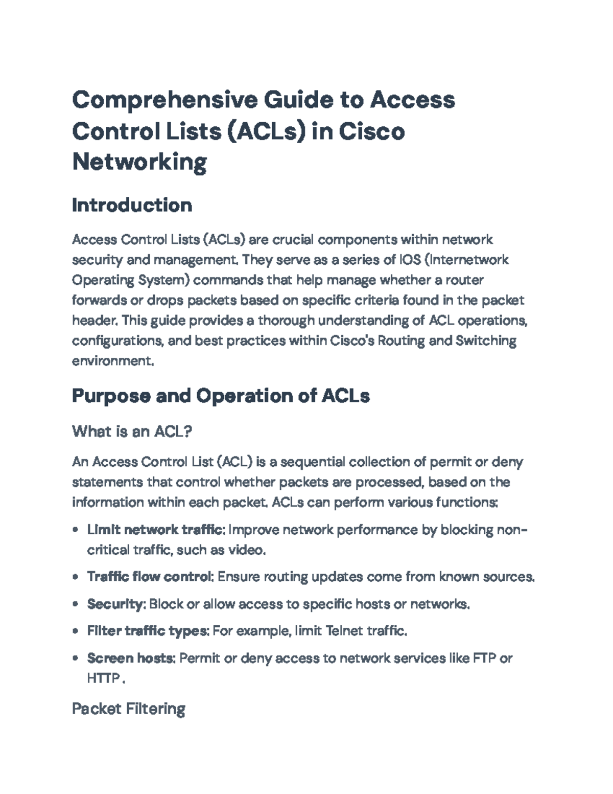 Comprehensive Guide to Cisco ACLs: Configurations and Best Practices ...