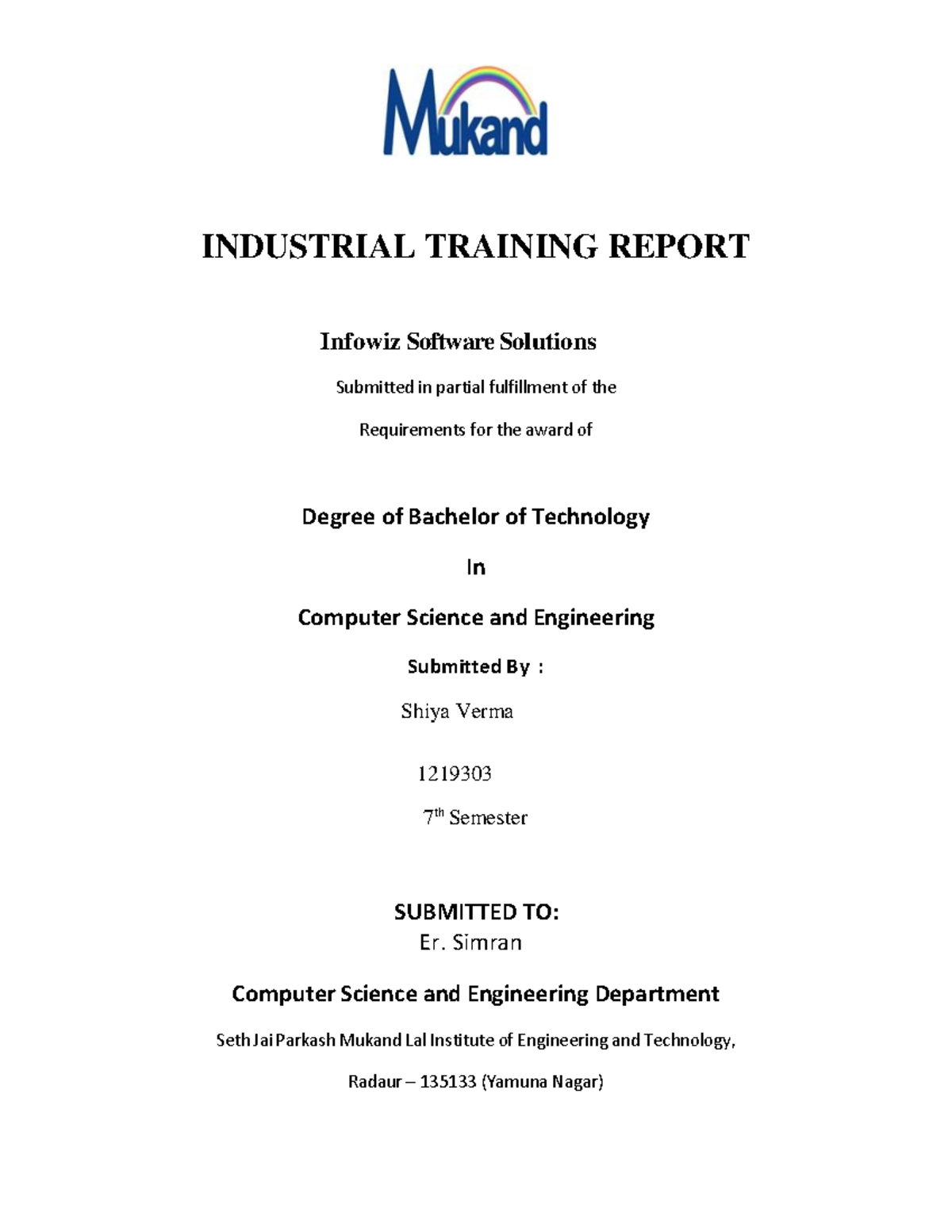 Training Report React.js - INDUSTRIAL TRAINING REPORT Infowiz Software ...