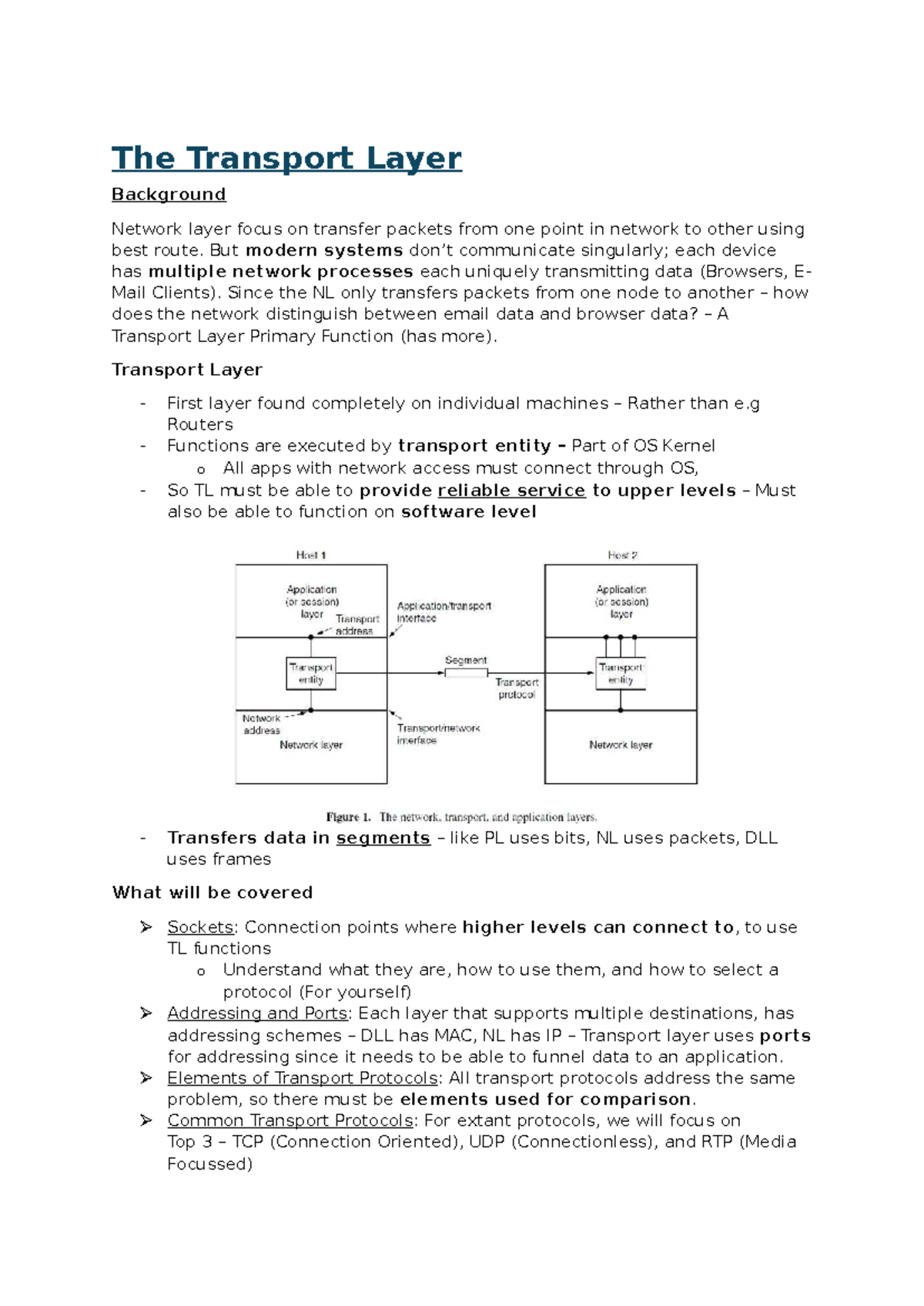 Study Unit 6 - Transport Layer Overview and Key Functions - Studocu