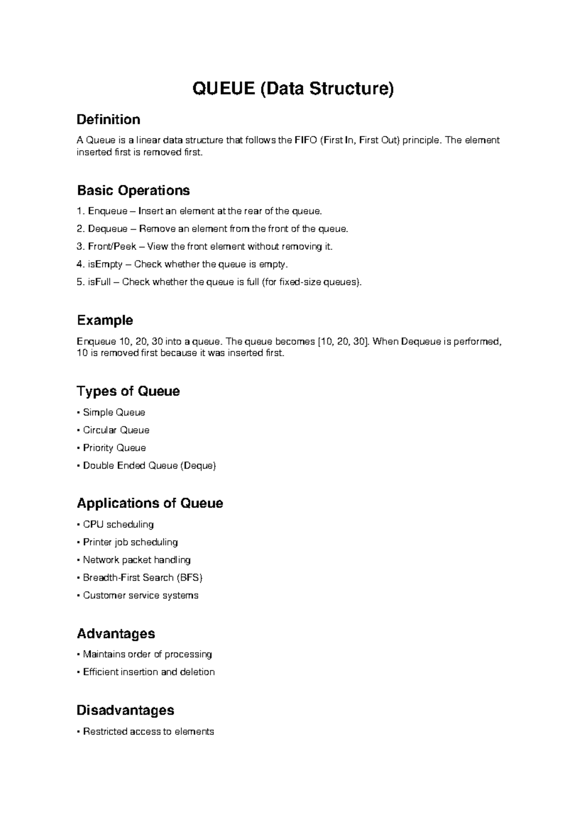 Queue Notes - Data Structure Overview and Operations - Studocu