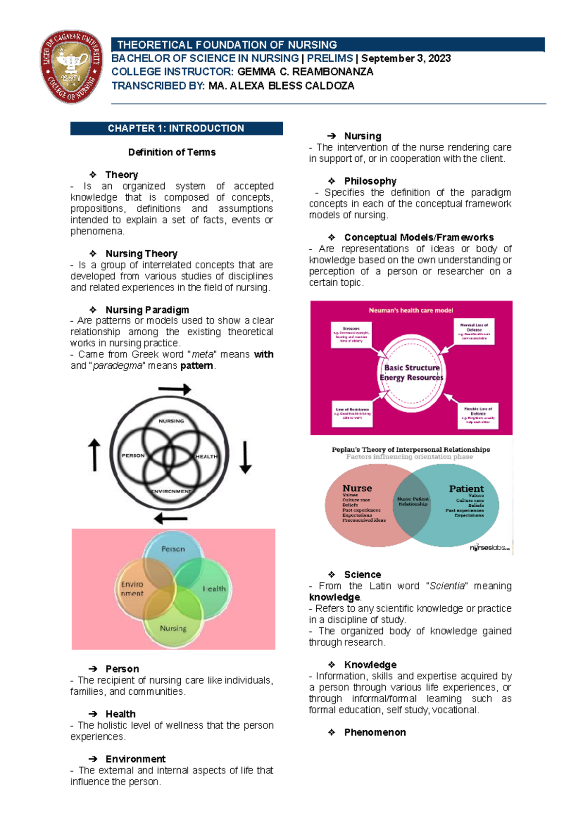 TFN - Prelims Transes: Theoretical Foundations of Nursing [CHAP. 1 ...