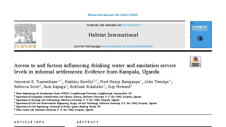 Access to Drinking Water and Sanitation in Kampala's Informal ...