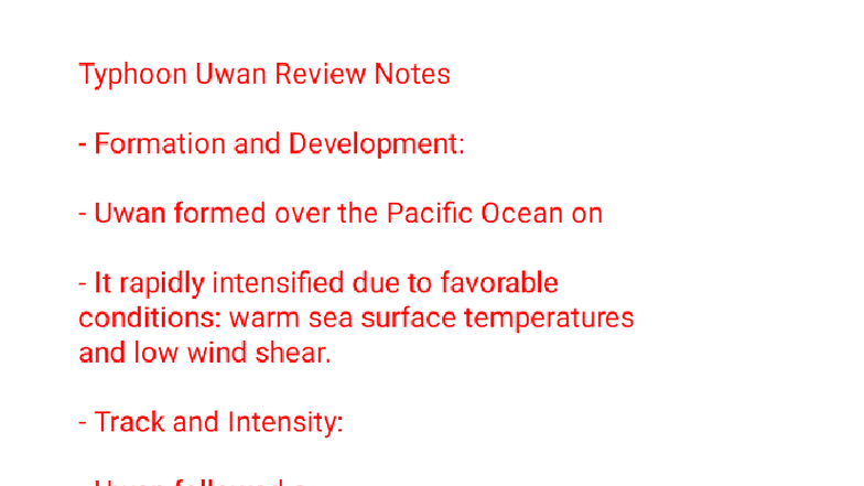 Typhoon Uwan Review Notes: Formation, Impact, and Response - Studocu