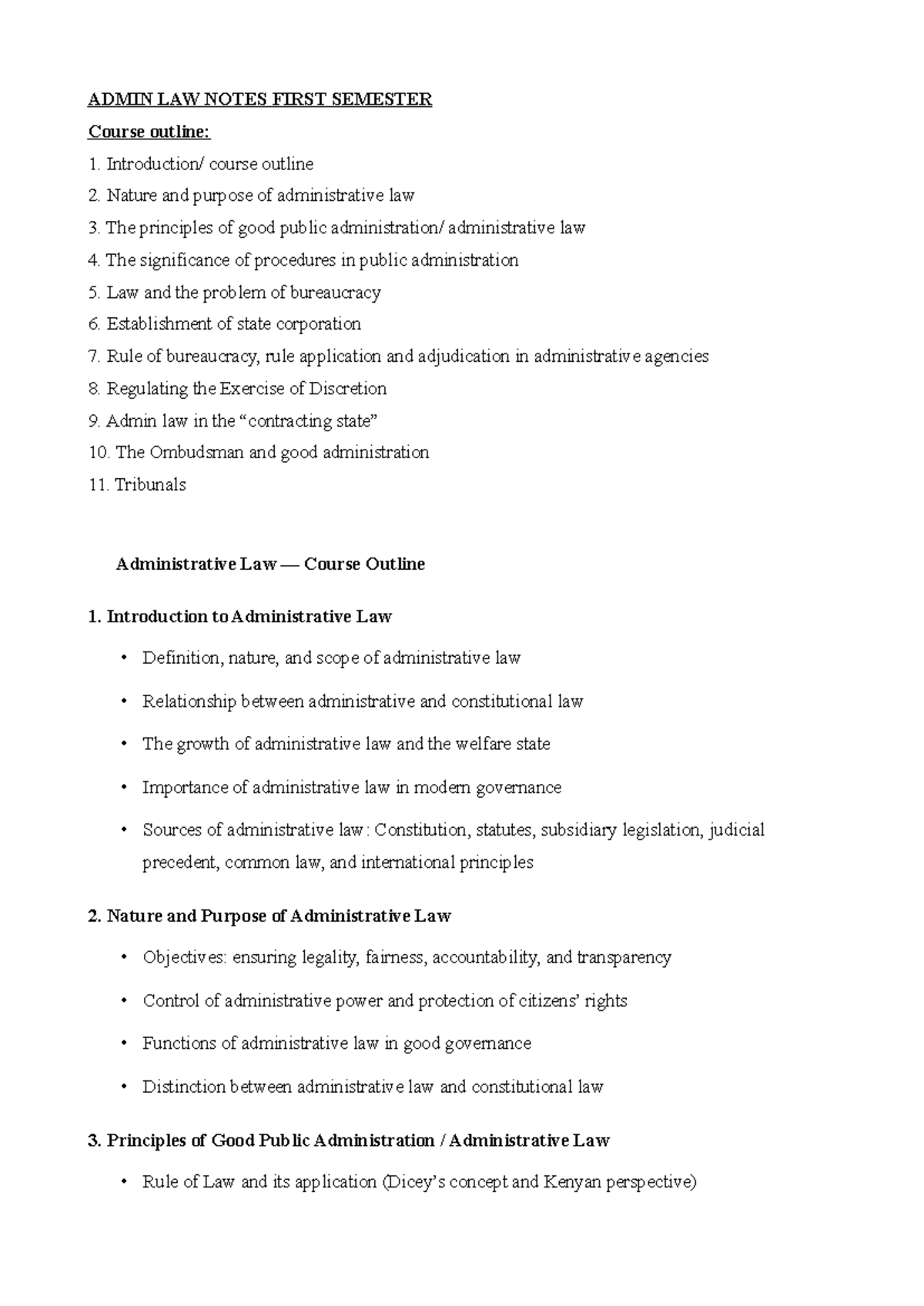 ADMIN LAW NOTES - FIRST SEMESTER SUMMARY - Studocu