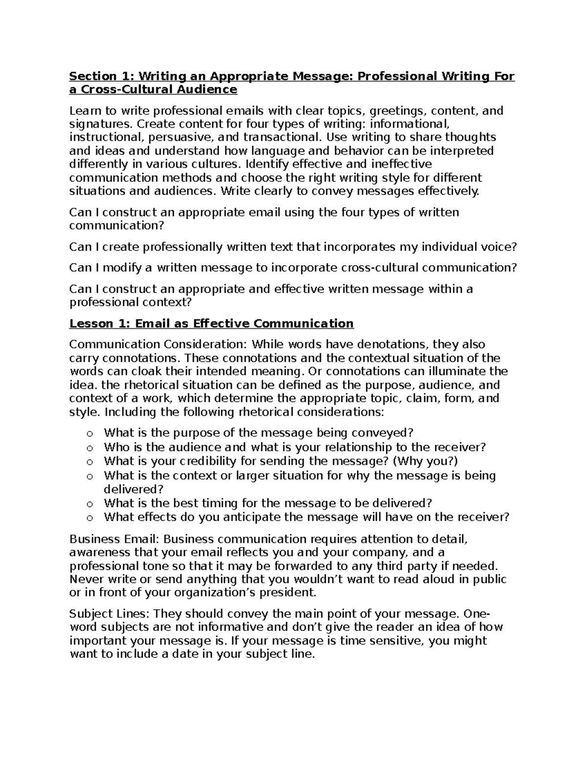 ENG 101: Lesson 1 - Writing Professional Emails for Effective ...