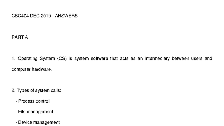 CSC404 DEC 2019 Final Exam Answers on Operating Systems - Studocu