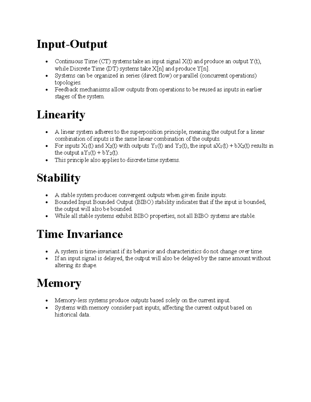 CT & DT Systems: Principles of Linearity, Stability, and Memory - Studocu