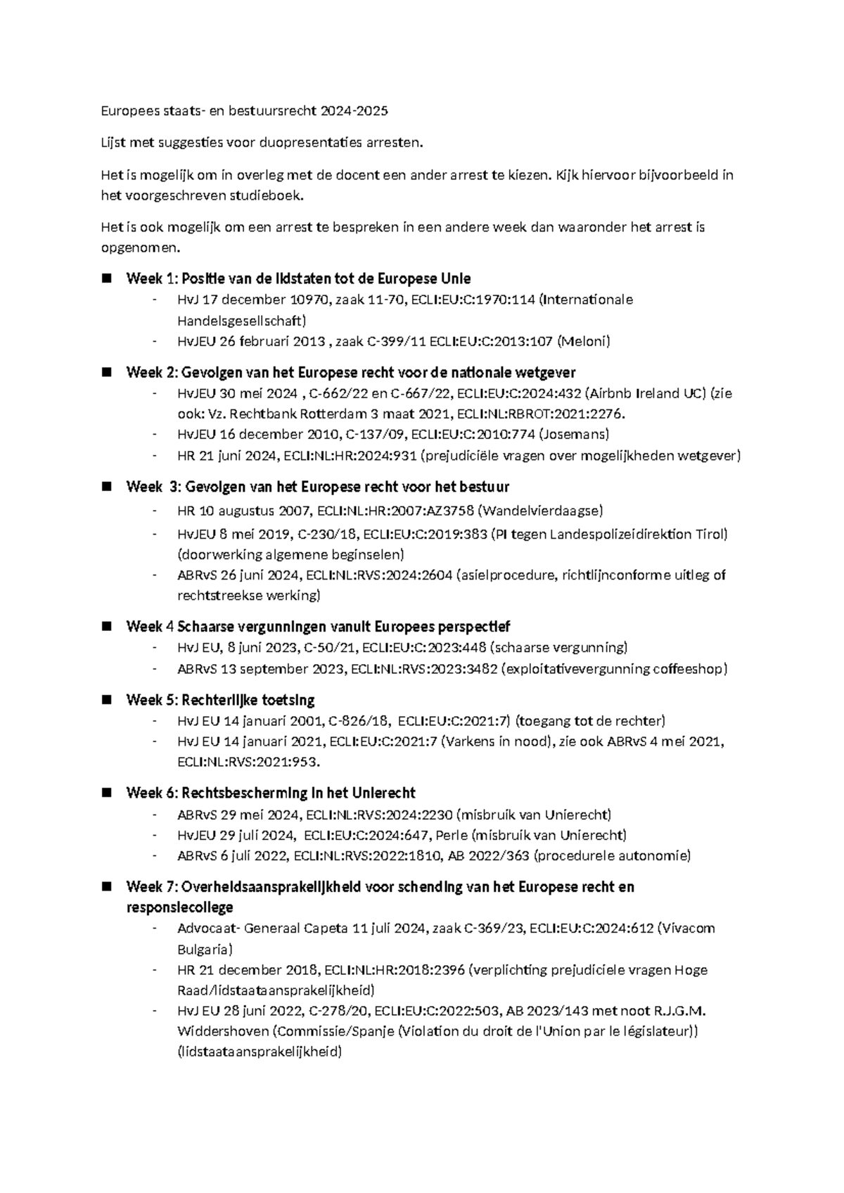 Suggesties voor Duopresentaties Arresten - Europees Staats- en ...