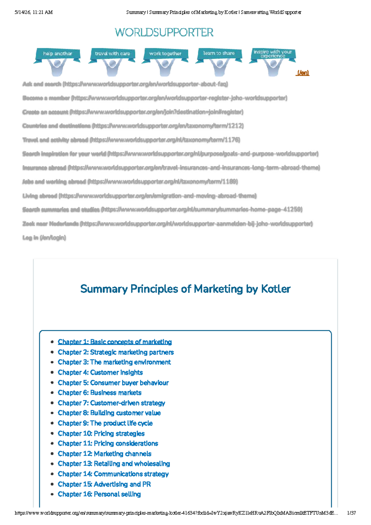 Summary of Principles of Marketing (Kotler) - Key Concepts and ...