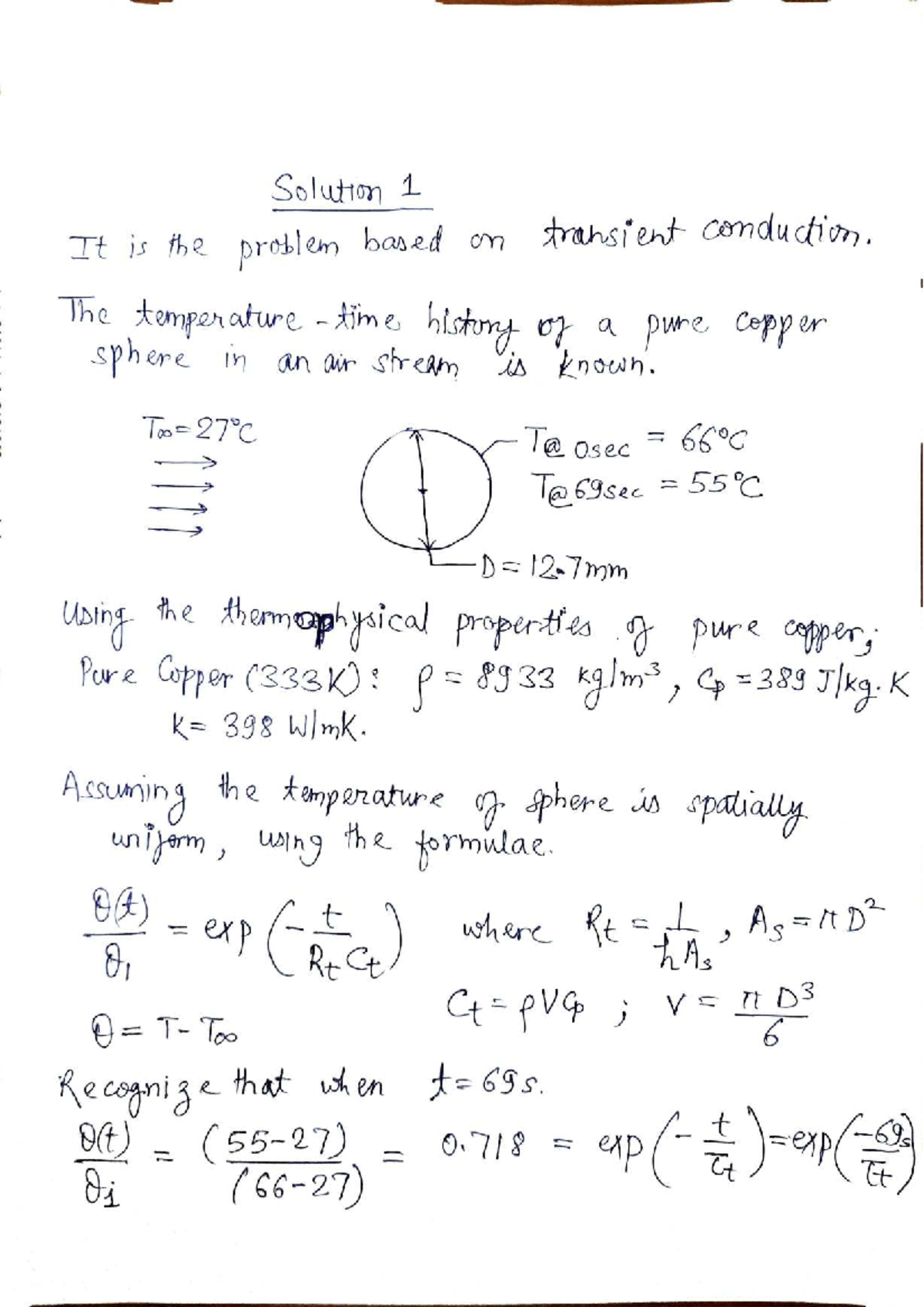 Solutions Assignment 3: Transient Conduction Problems in Heat Transfer ...