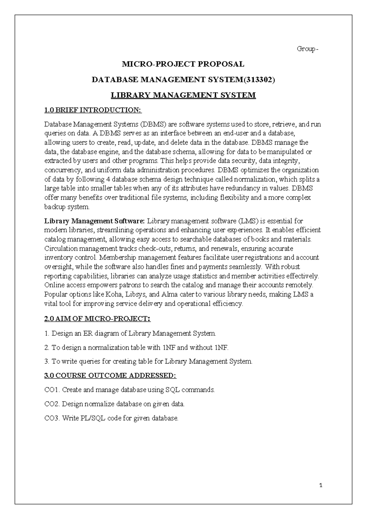 Microprojectdbms - micro - Group- MICRO-PROJECT PROPOSAL DATABASE ...