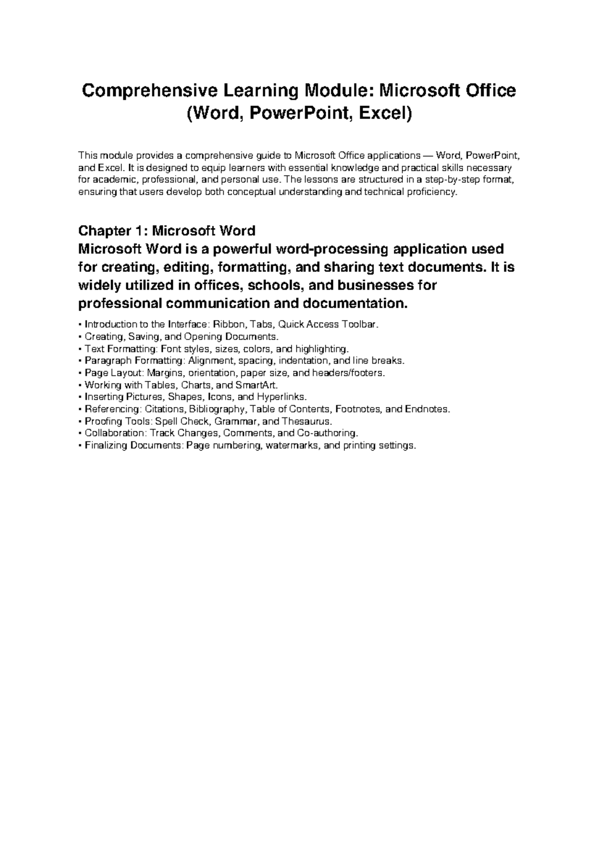 Microsoft Office Comprehensive Learning Module: Word, PPT, Excel - Studocu
