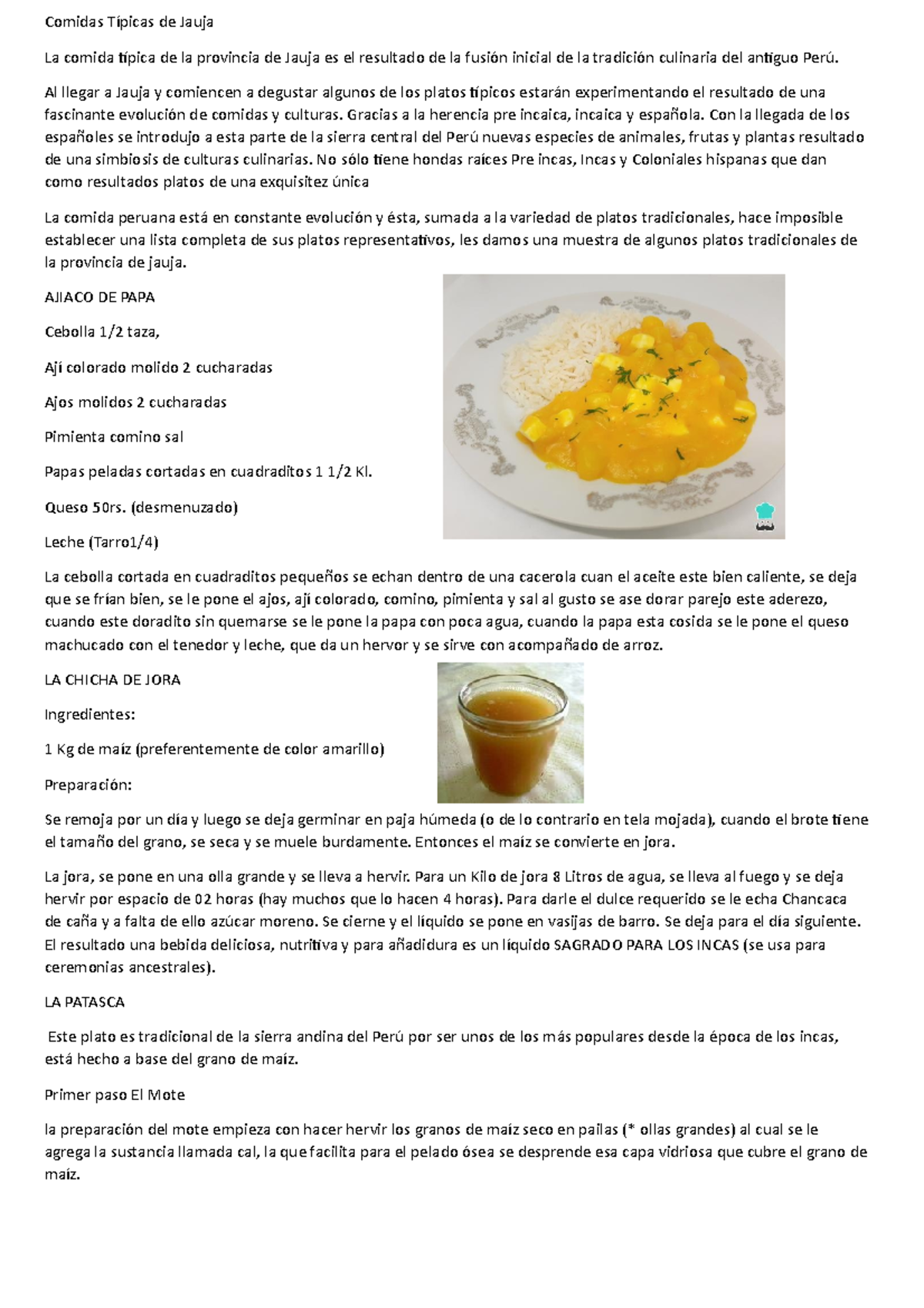 Platos Típicos de Jauja: Recetas y Tradiciones Culinarias - Document Preview