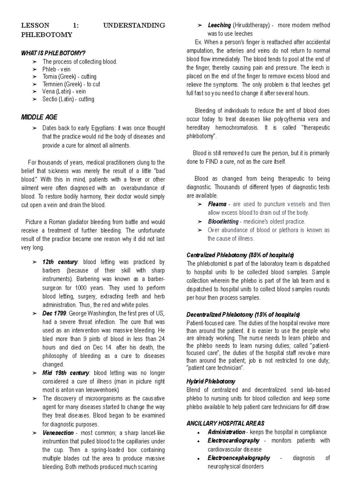 Midterm Lecture Notes on Phlebotomy Concepts - PMLS 2 - Studocu