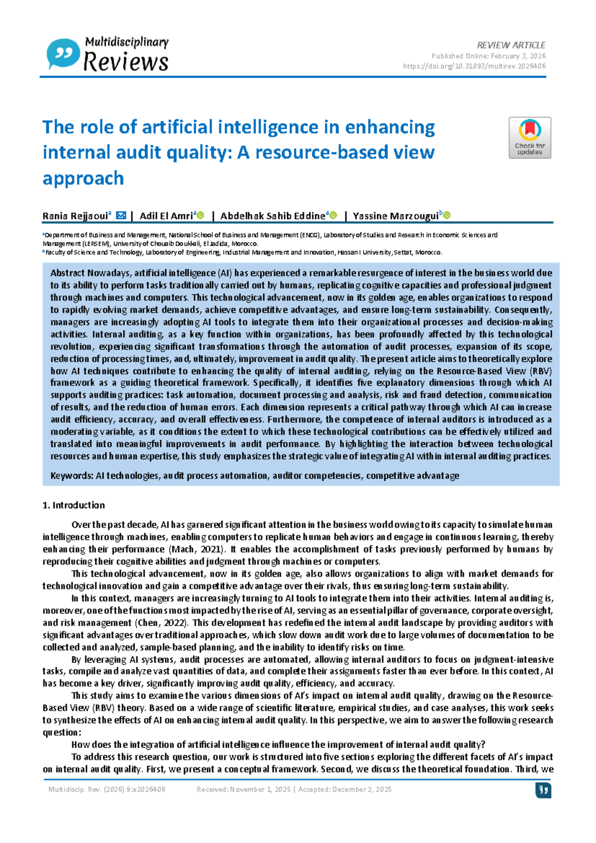 The Role of AI in Enhancing Internal Audit Quality: A Review (2026 ...