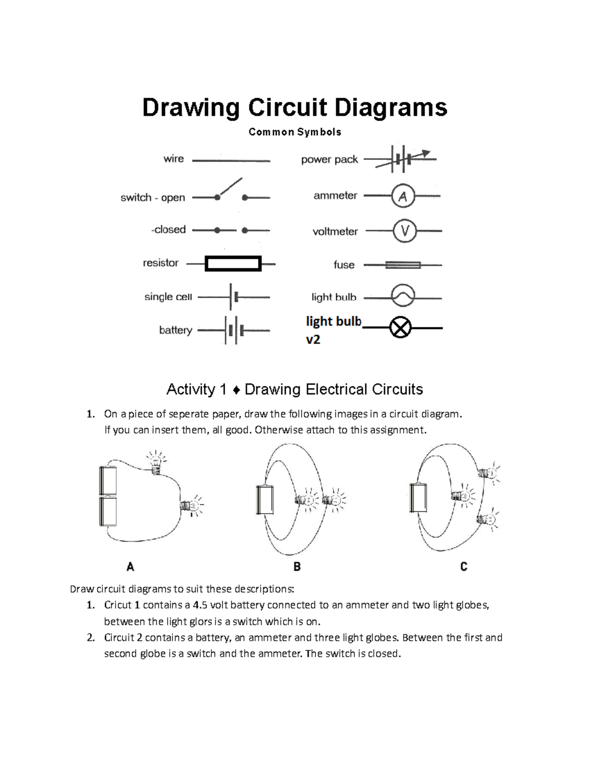 Circuit 1: Drawing Electrical Diagrams and Descriptions - Studocu