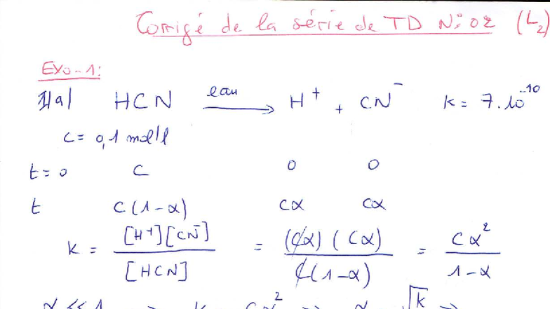 Solution TD2 Chimie Analytique: Corrigé des Exercices 1 et 2 - Studocu