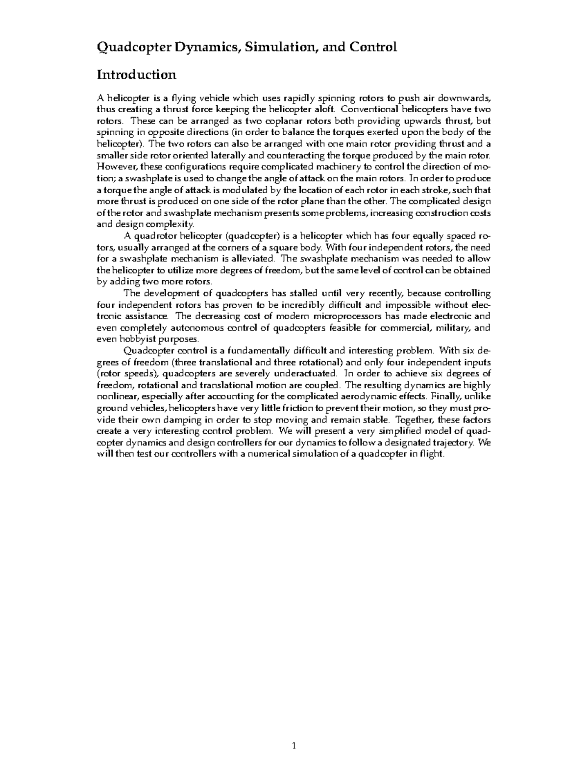 Quadcopter Dynamics, Simulation, and Control - Quadcopter Dynamics ...