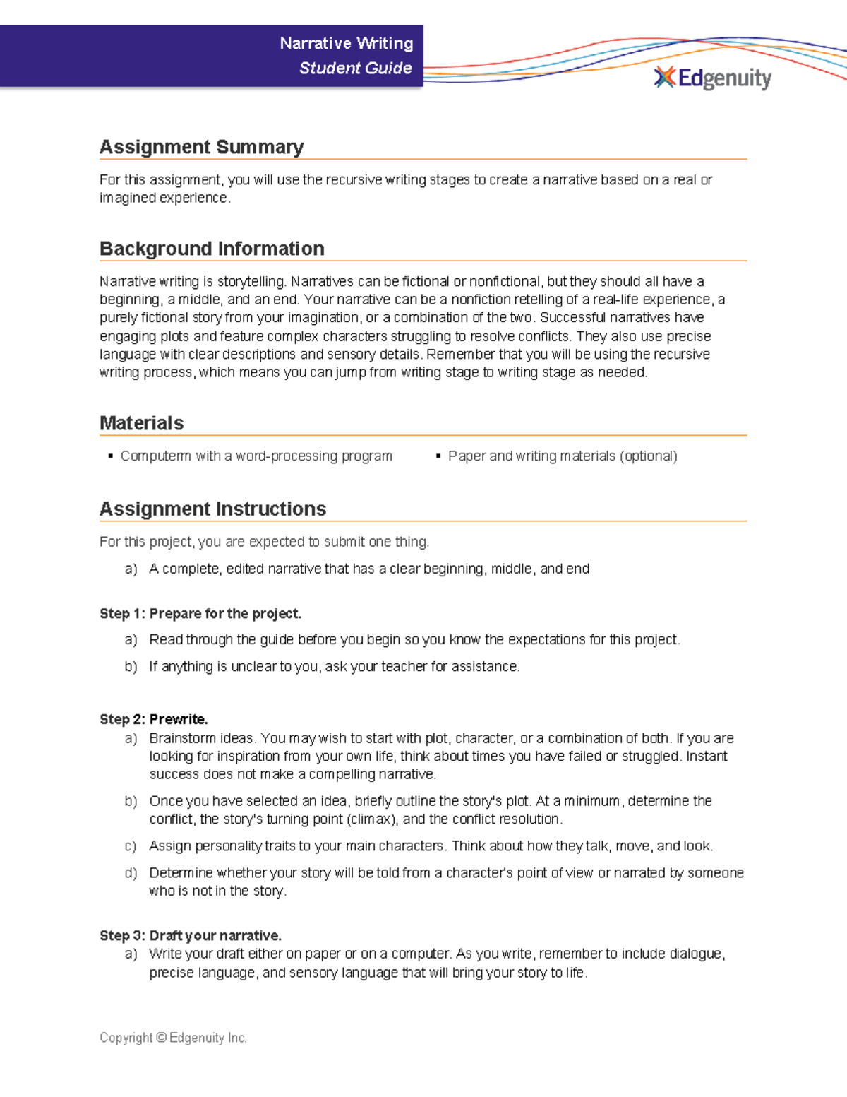 Project-Narrative Writing-Student Guide - Narrative Writing Student ...