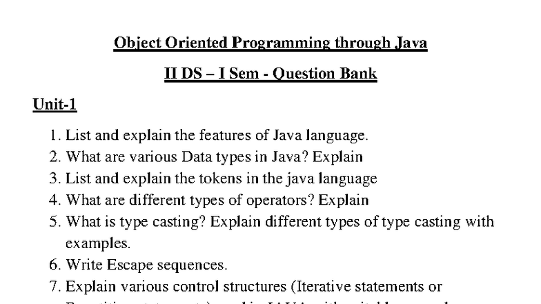 Java-Question Bank - nice - Object Oriented Programming through Java II ...