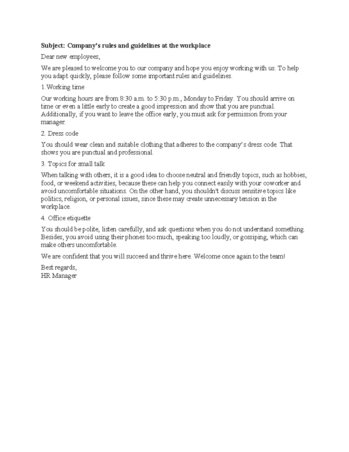 Workplace Rules & Guidelines for New Employees - Studeersnel