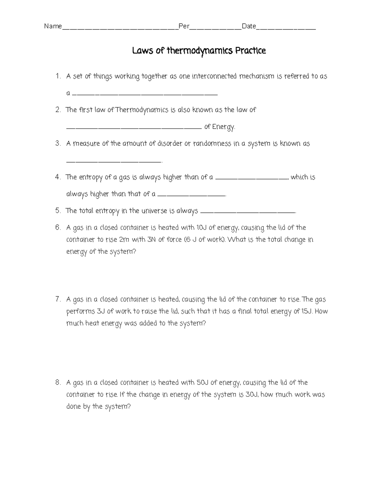 Thermodynamics Laws Practice Questions - Physics 101 - Studocu