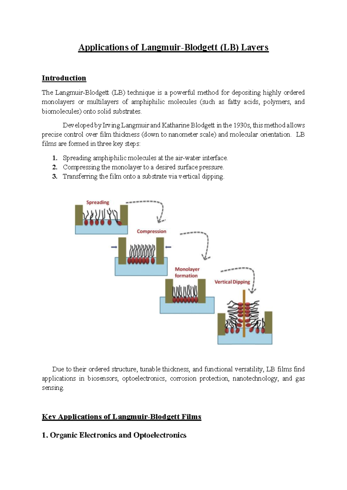 Applications of LB layers in nanotechnology and biosensors - Studocu