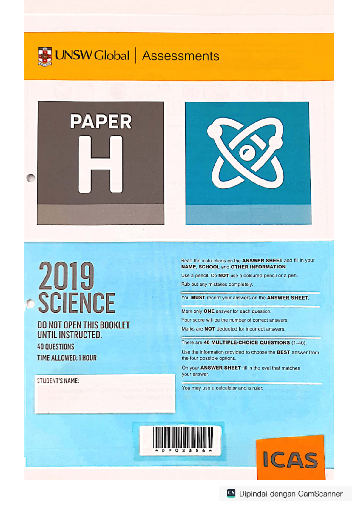 ICAS SC G-H 2019 Test Paper: Science Assessment & Exam Questions - Studocu