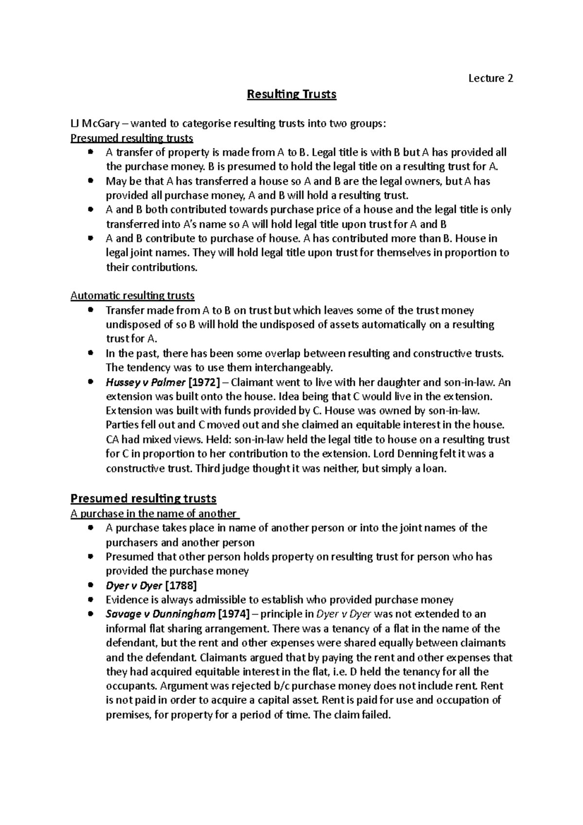 Lecture 2 - Understanding Resulting Trusts: Key Concepts and Cases ...