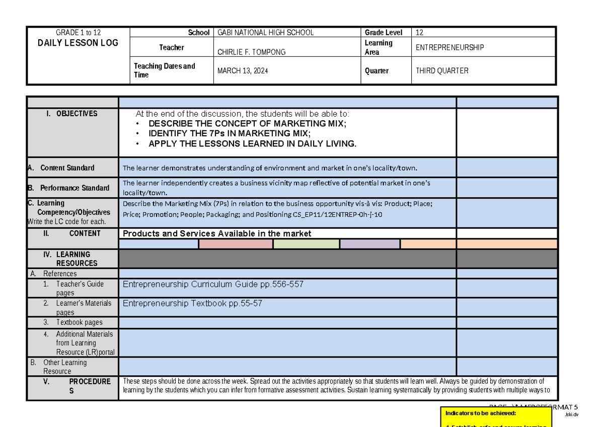Marketing MIX-7Ps - instructional materials - GRADE 1 to 12 DAILY ...