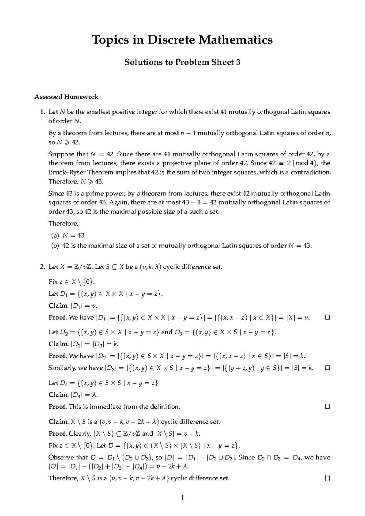 Topics in Discrete Mathematics Problem solutions 3 - Topics in Discrete ...