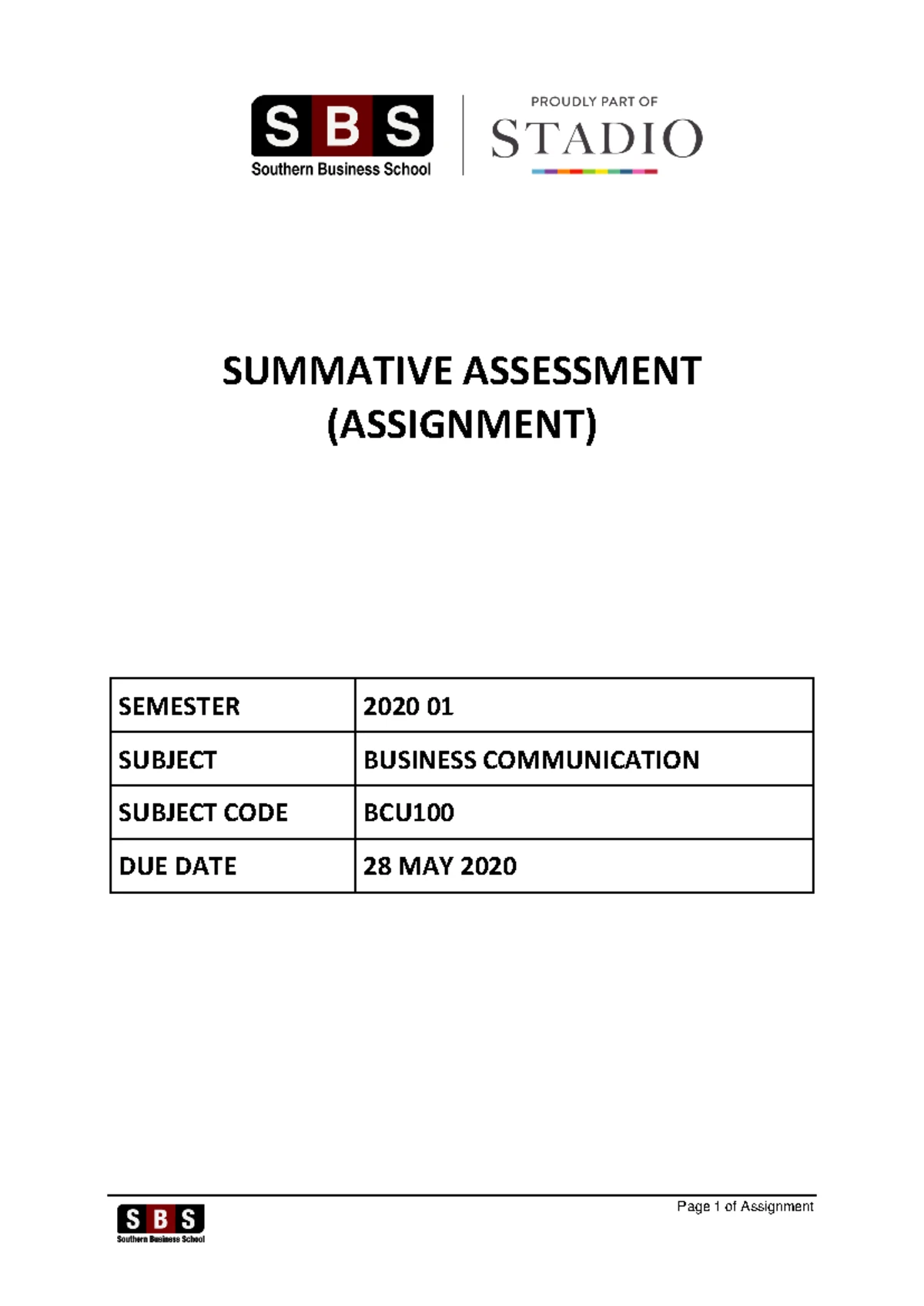 BCU100 2018 01 exam paper - BCU 100 - Studocu