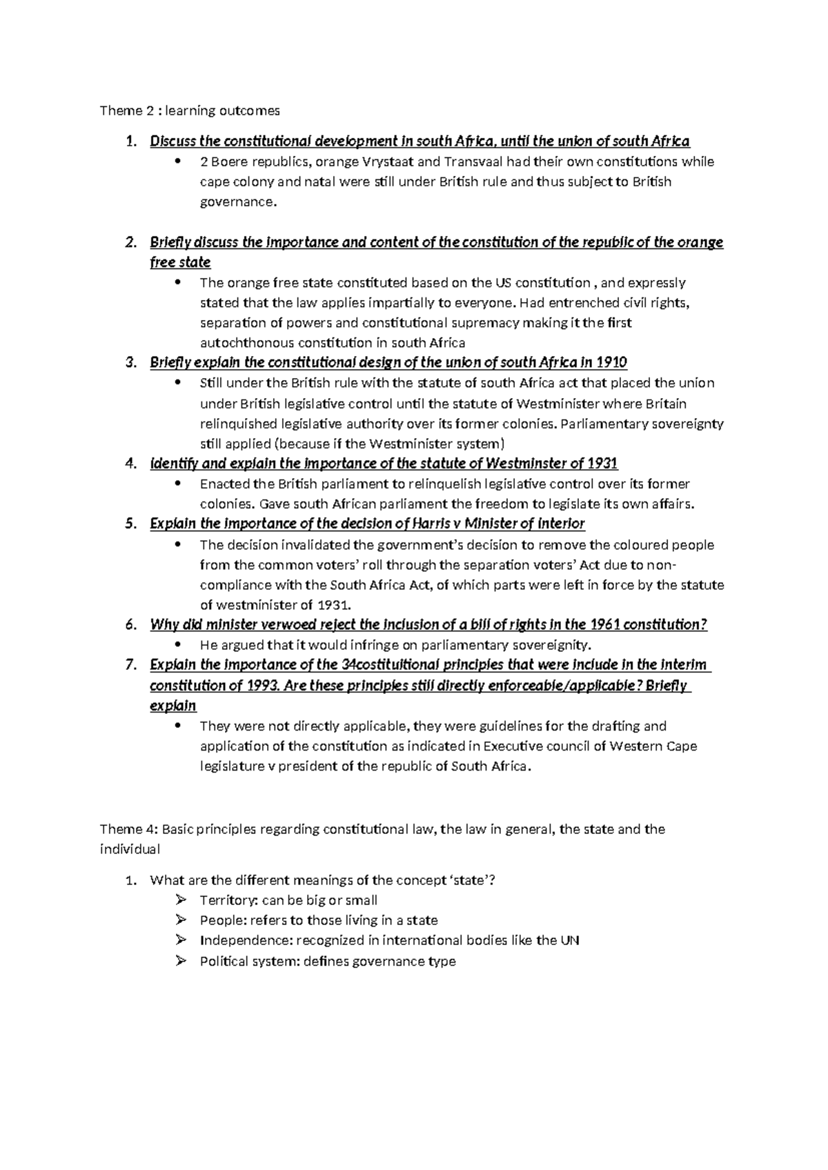 Constitutional Development in South Africa: Key Themes & Outcomes - Studocu